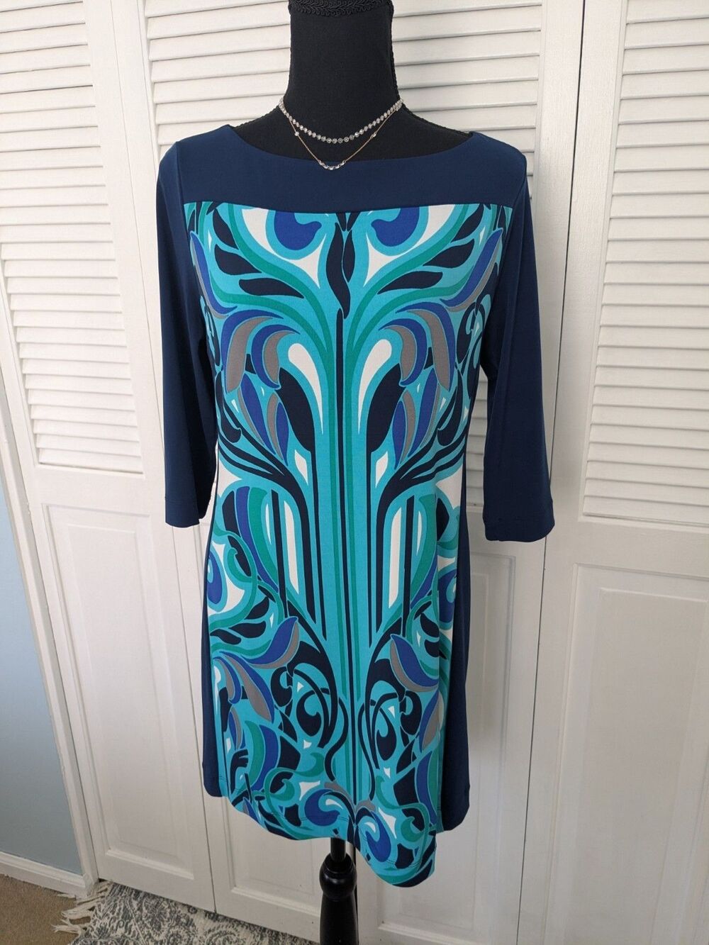 Banana Republic Dress Women's PM Multi Blue Color Block Abstract Art Sheath